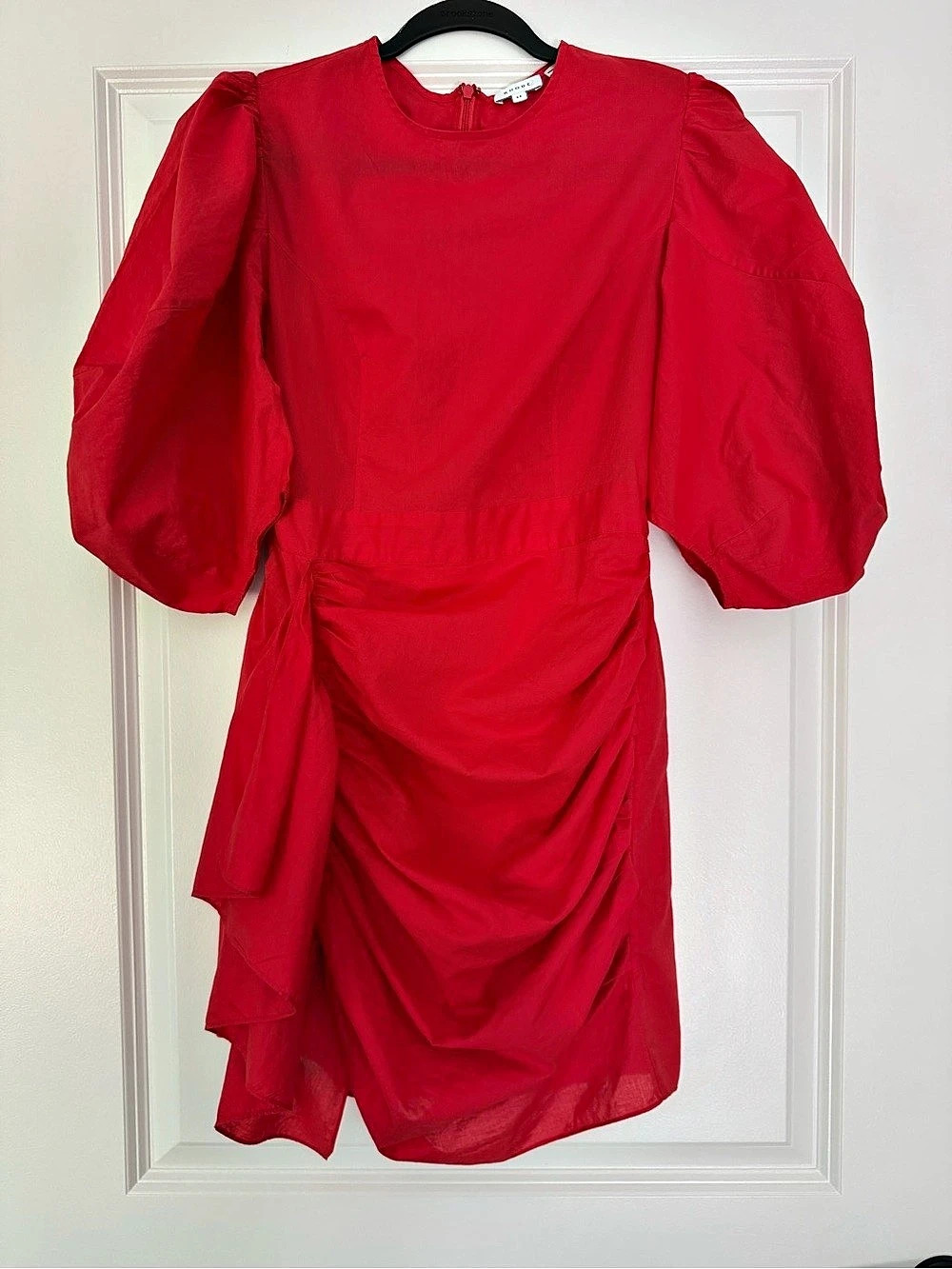 RHODe Pia Dress Cotton Ruched Mini Red XS